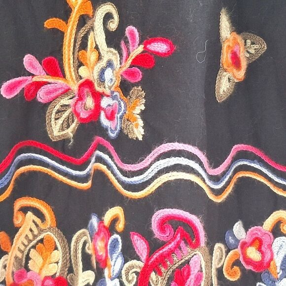 Colorful Bright Embroidered Cotton Blouse Top Smocked Off Shoulder Black XXL 2X - Picture 9 of 14